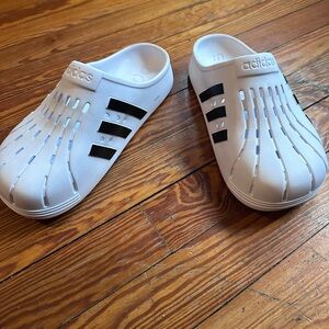 Adidas Adilette Clog White Black Slides Men Size 9